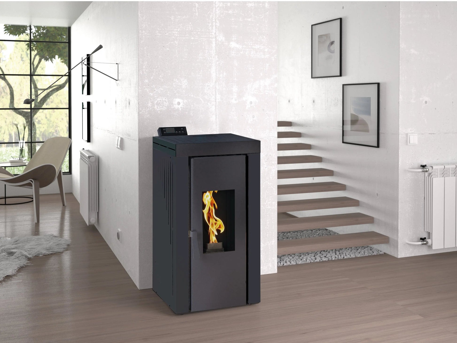 Thermopoêle à granulés FM Calefaccion BP-500H 17 kW — Raccordable eau chaude FM Calefaccion