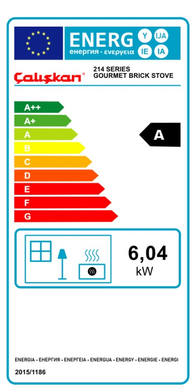 Cuisinière à bois Caliskan 214, étiquette énergétique officielle