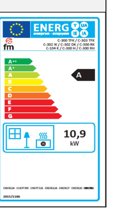 Cheminée à bois FM Calefaccion C-300 H, étiquette énergétique officielle