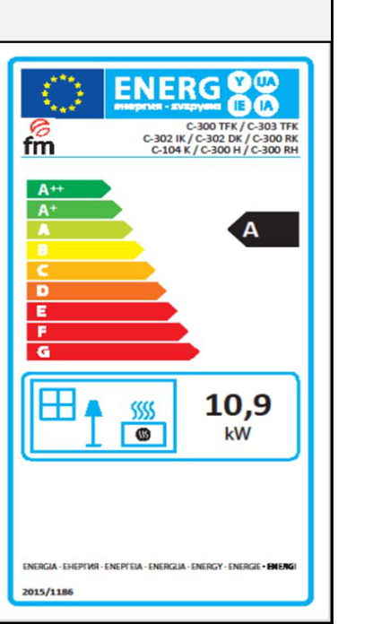 Cheminée à bois FM Calefaccion C-300 RH, étiquette énergétique officielle