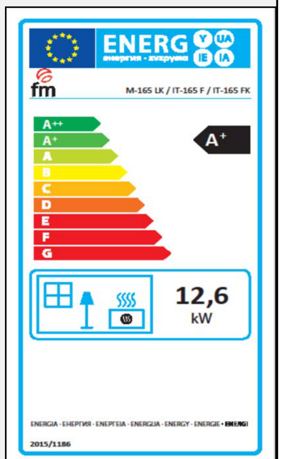 Insert à bois FM Calefaccion IT-165 F et IT-165 FK, étiquette énergétique officielle