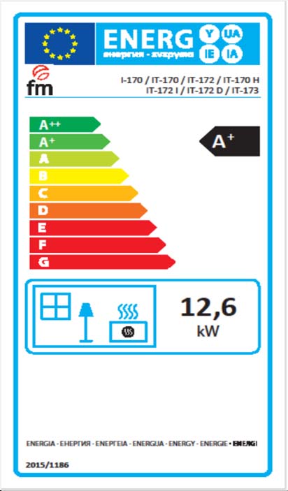 Insert à bois FM Calefaccion I-170 H et IT-170 H, étiquette énergétique officielle