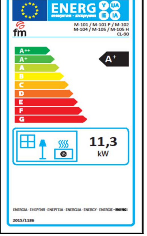 Poêle à bois FM Calefaccion M-105 H, étiquette énergétique officielle