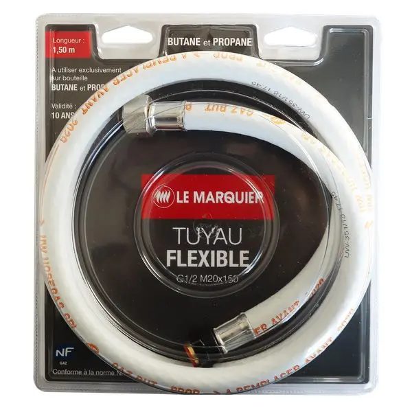 Tuyau de gaz caoutchouc garanti 10 ans - 1,5 m Le Marquier