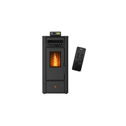 Poêle à granulés Emaflam Chiara 10 noir, de face avec sa télécommande