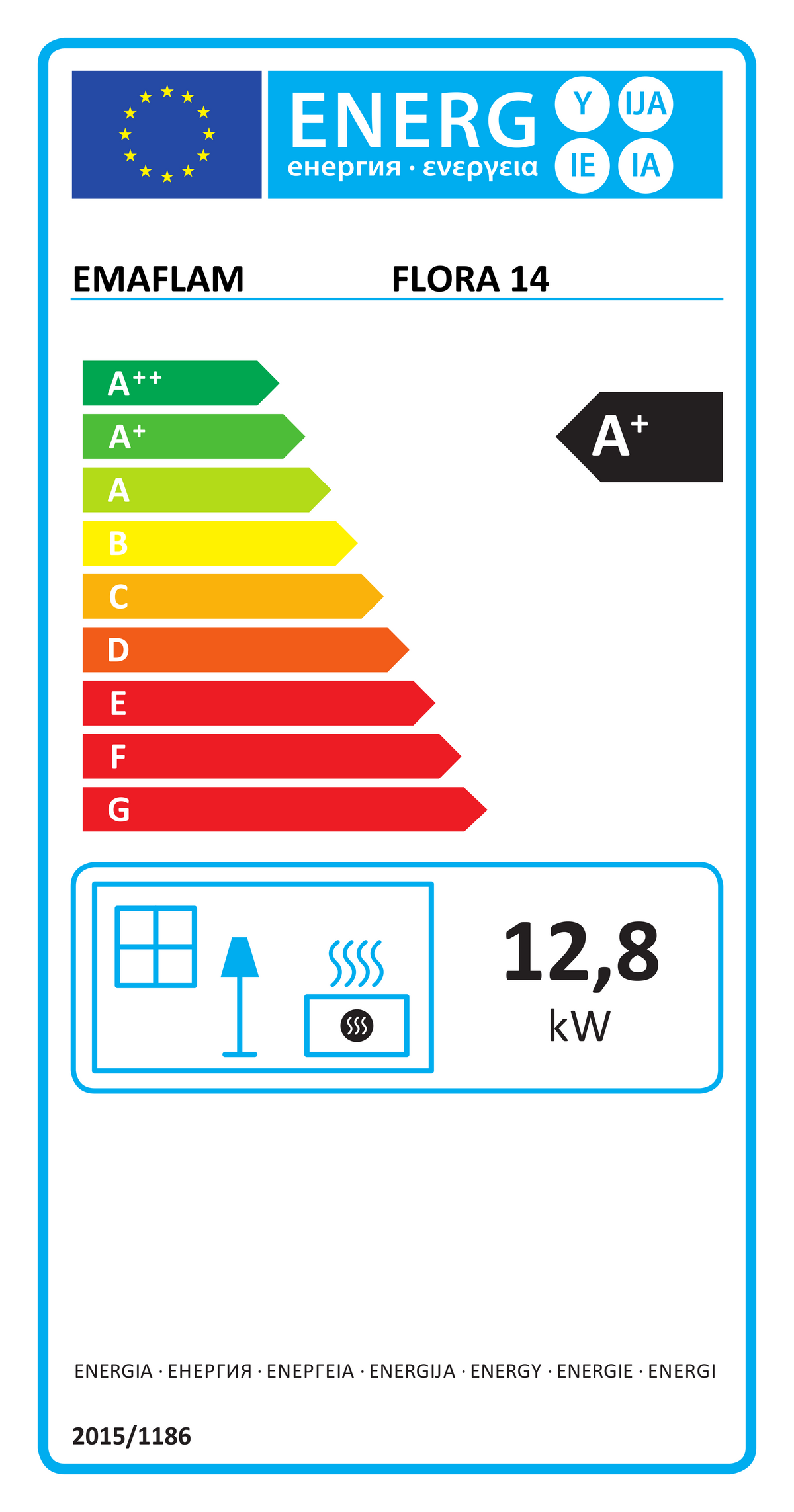 Poêle à granulés Emaflam Flora 14, étiquette énergétique officielle classe A+