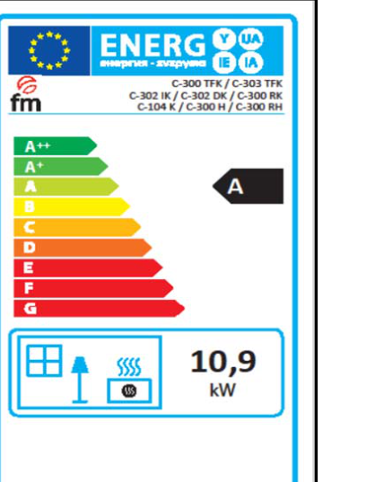 Cheminée à bois FM Calefaccion C-302 IK, étiquette énergétique officielle