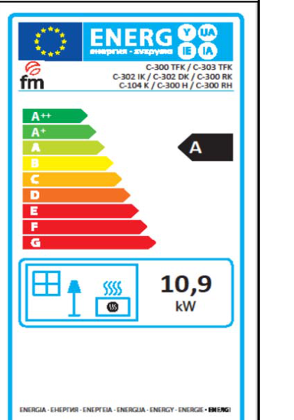 Cheminée à bois FM Calefaccion C-104 K, étiquette énergétique officielle