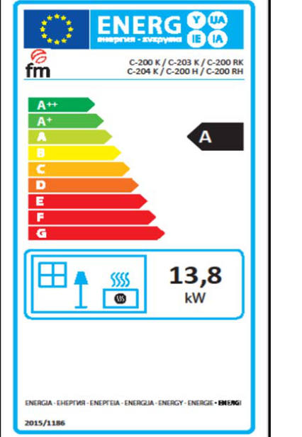 Cheminée à bois FM Calefaccion C-200 H, étiquette énergétique officielle