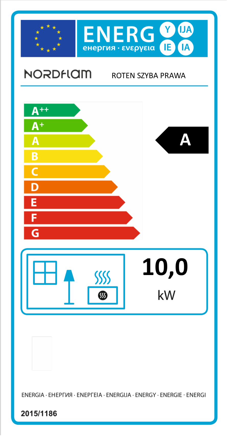 Insert à bois NordFlam Roten Vitre d'Angle, étiquette énergétique officielle