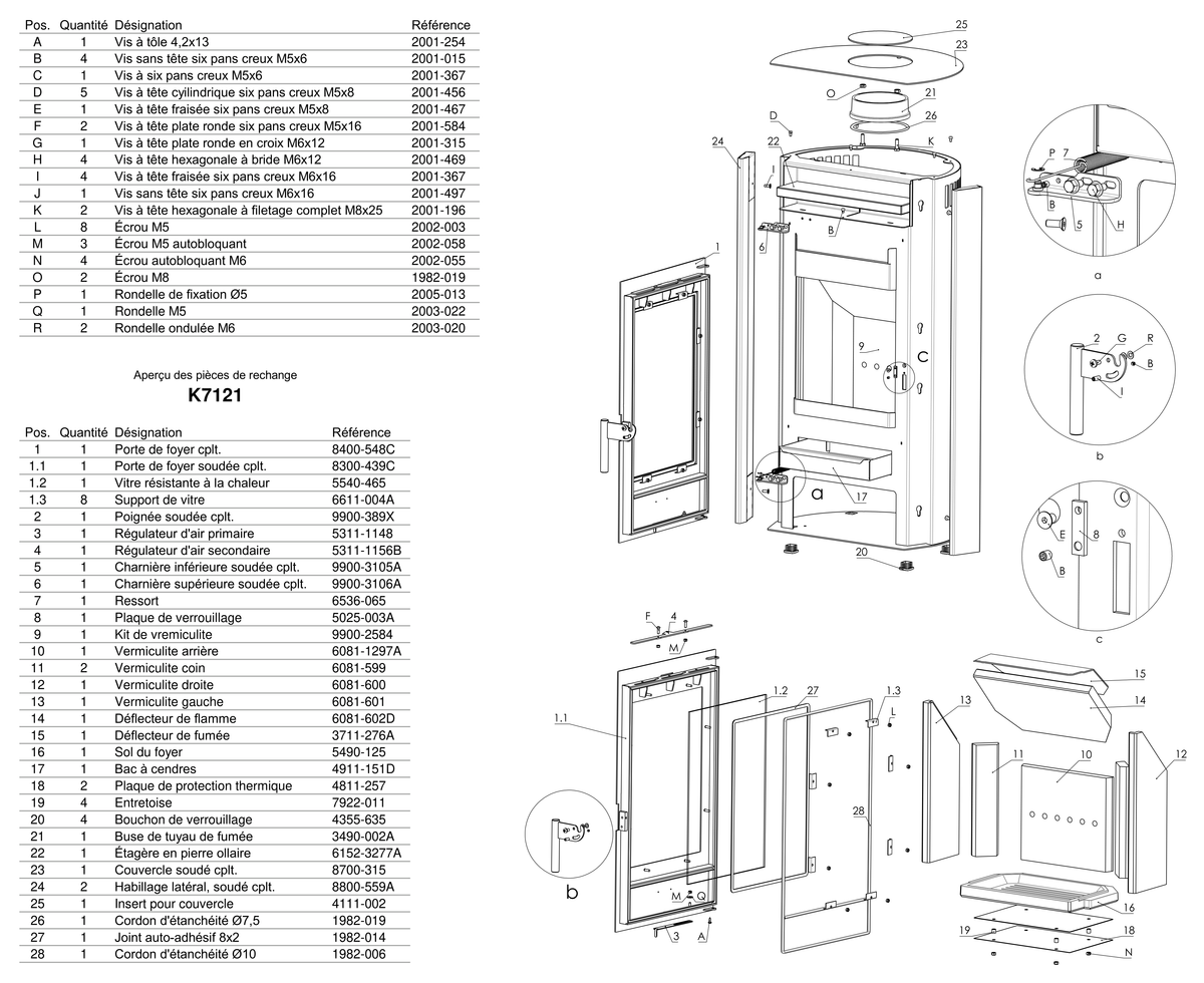 Poêle à bois FIREPLACE Santa Fe acier, vue éclatée et pièces détachées